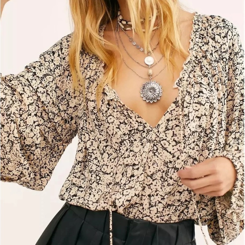 Free People Intimately Free Printed Bodysuit, Ivory/Black, M